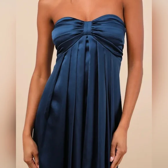 Lulus Memorable Entrance Dark Blue Strapless Satin Maxi Dress, Size XL - Picture 4 of 10
